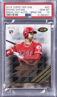 2018 Topps Tier One Break Out Bronze #SO Shohei Ohtani Signed Rookie Card (#8/25) - PSA GEM MT 10